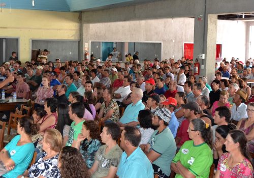 Piccinini na apresentação das informações na última assembleia de um total de oito encontros na região de Progresso (Foto: Carina Marques)